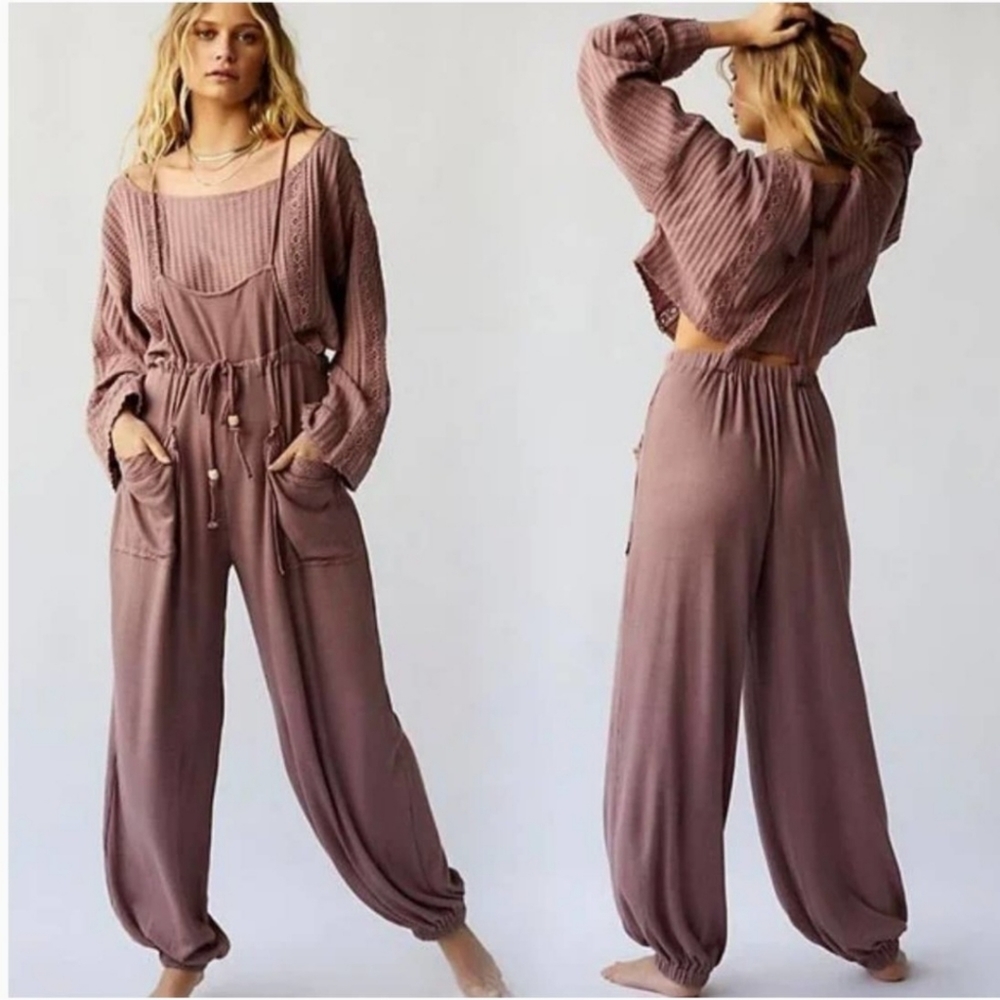 Free People Dylan Knit Jumpsuit - Smoked Mulberry - Small